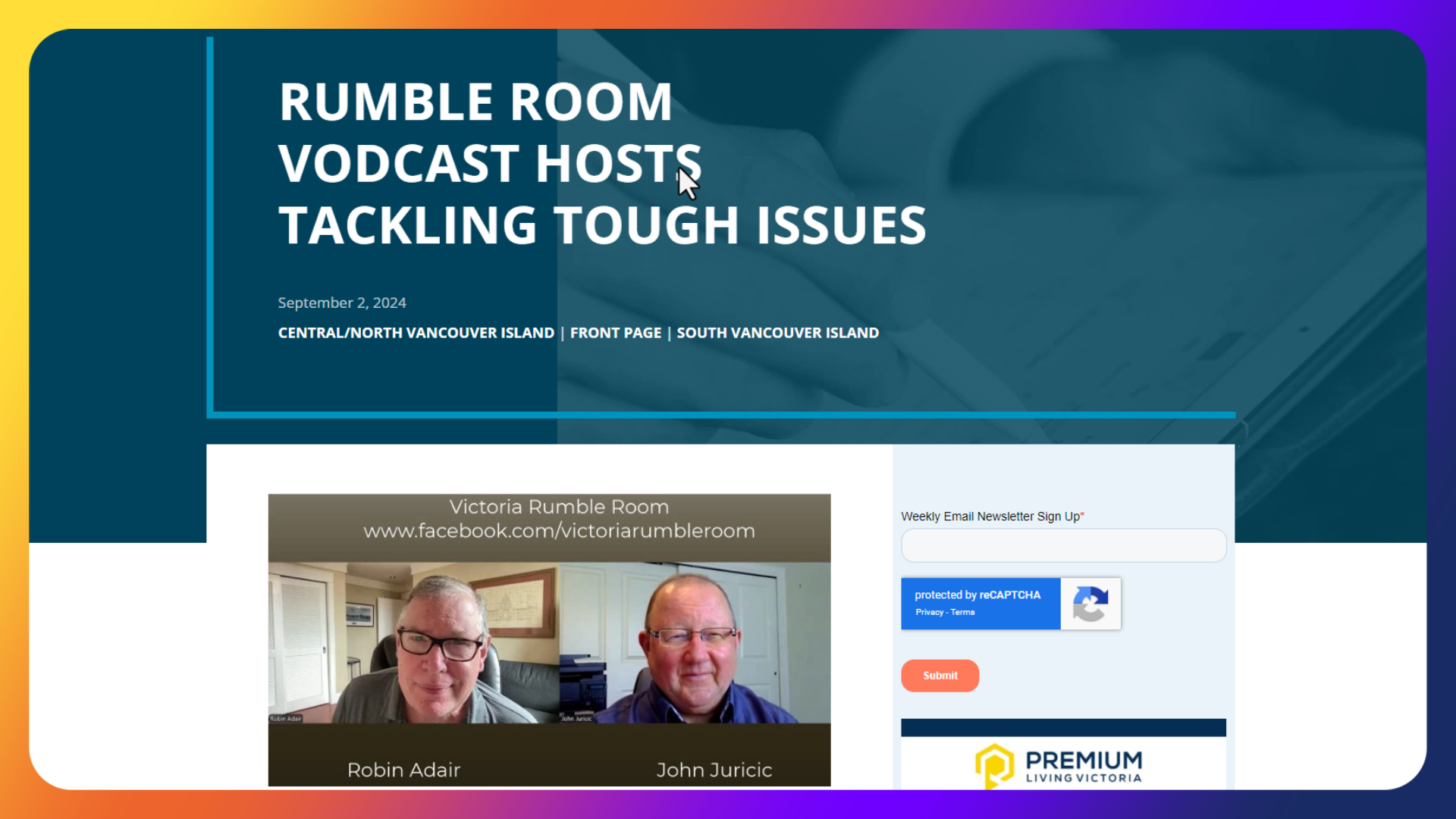 Rumble Room Vodcast Hosts Tackling Tough Issues – Victoria Rumble Room